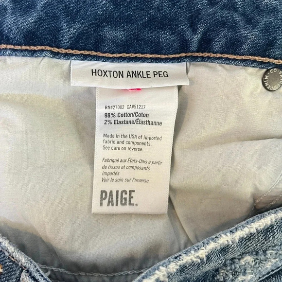 Paige sz 32 Hoxton Ankle Peg Distressed Button Fly Straight Leg Low Stretch EUC - Picture 9 of 12